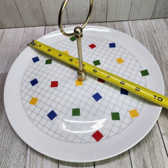 Vintage Japanese Checkered Tiled Decor Serving Tray Platter with Metal Handle - Picture 10 of 10